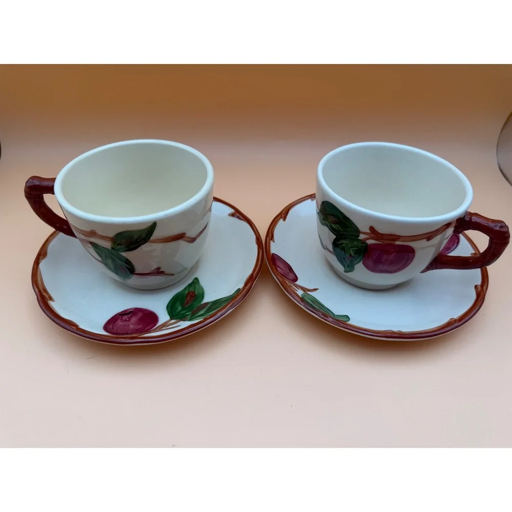 Franciscan Apple Earthenware Coffee Cups and Saucers Set of 2 Vintage USA Made